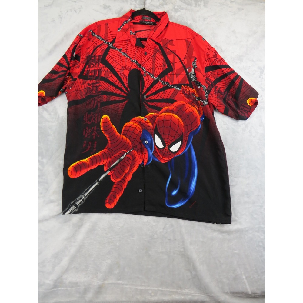 Marvel Spider-Man Kanji Sublimation Camp Shirt 2XL Rare Novelty Y2K 2000 Changes